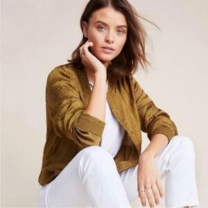 Maeve Silky Textured‎ Leopard Print Bomber Jacket Festival Party Chic Boho